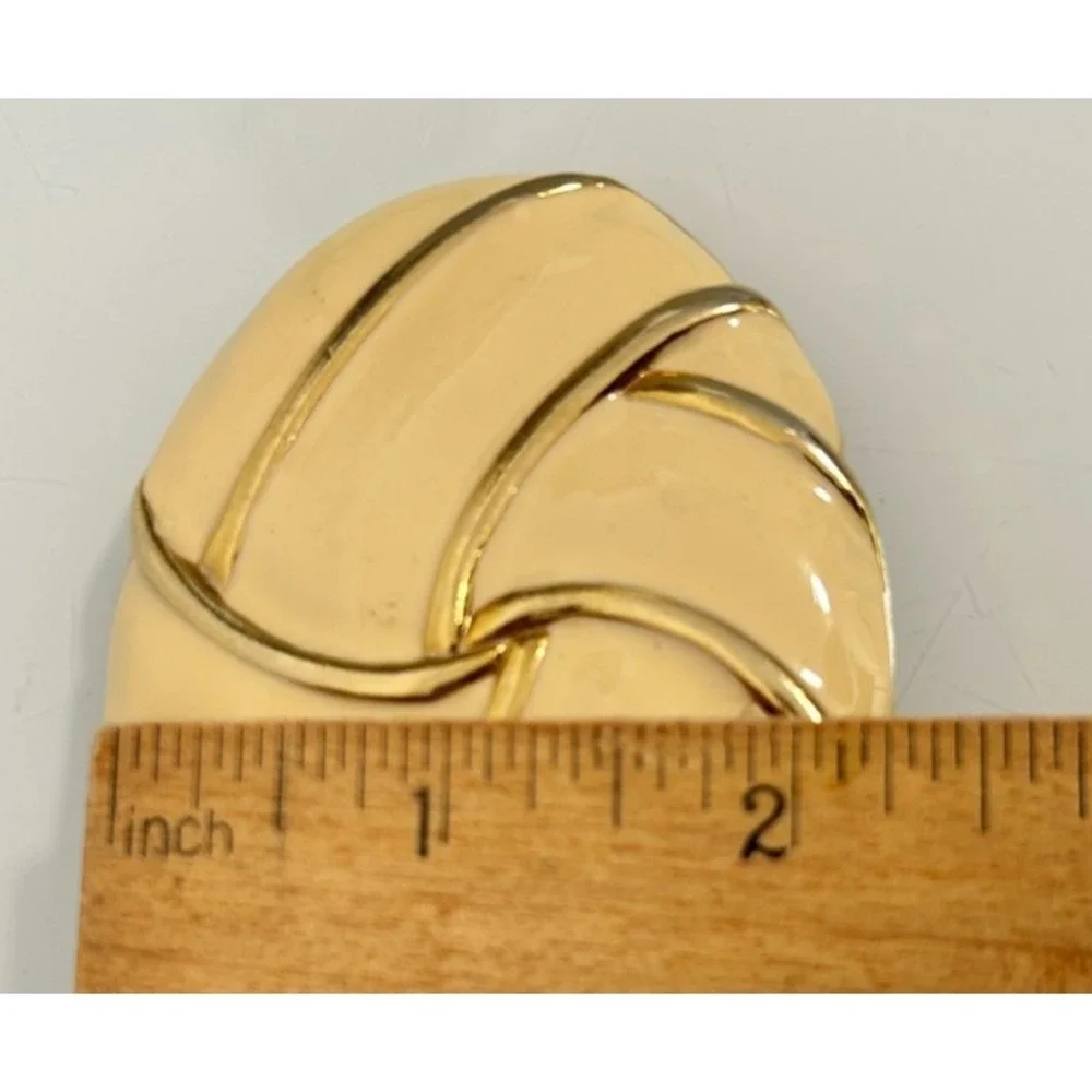 Vintage Day-Lor 80s Cream Elastic Cinch Belt M Gold Enamel Swirl Buckle USA GUC